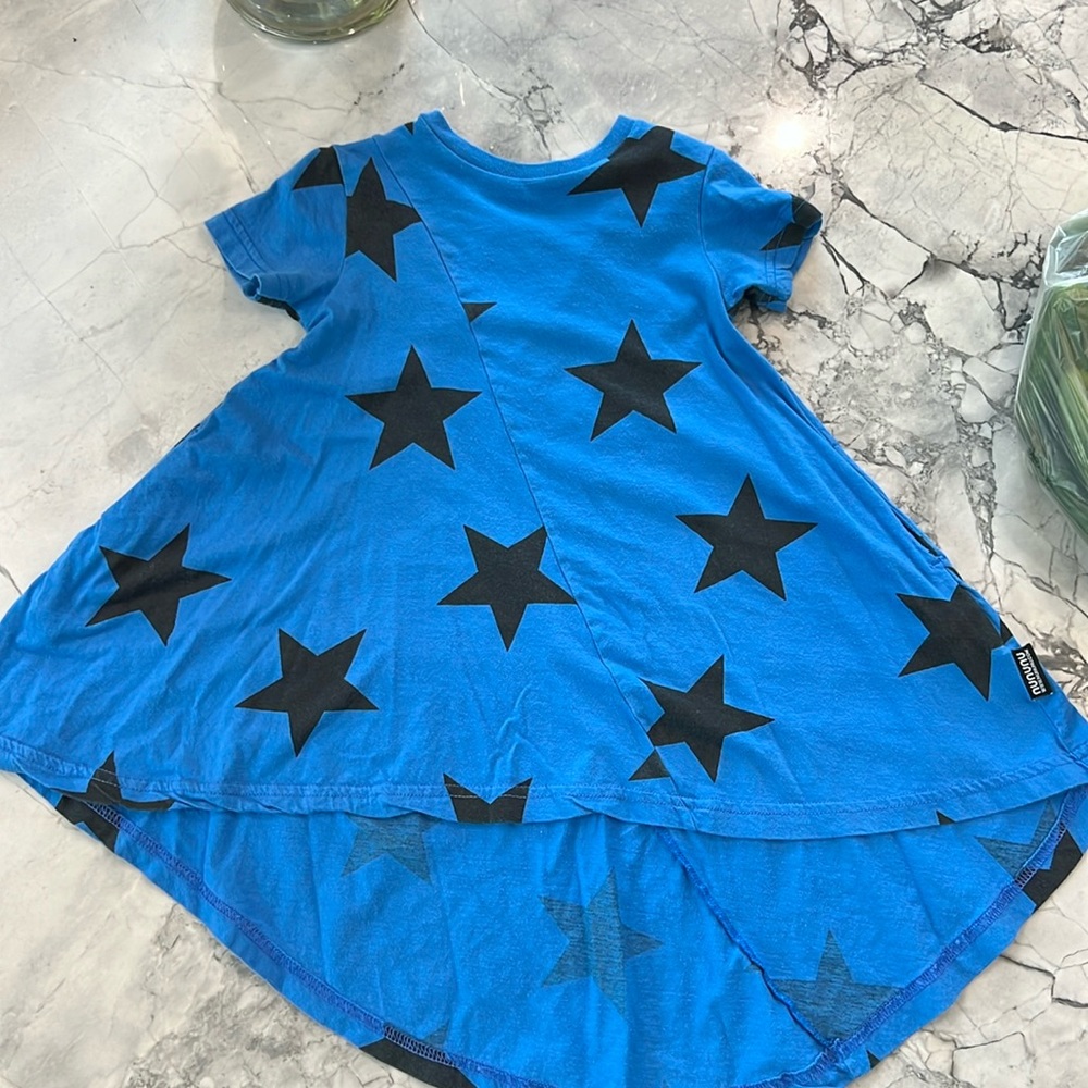 Nunu girls blue t shirt dress with black stars size 18-24 months